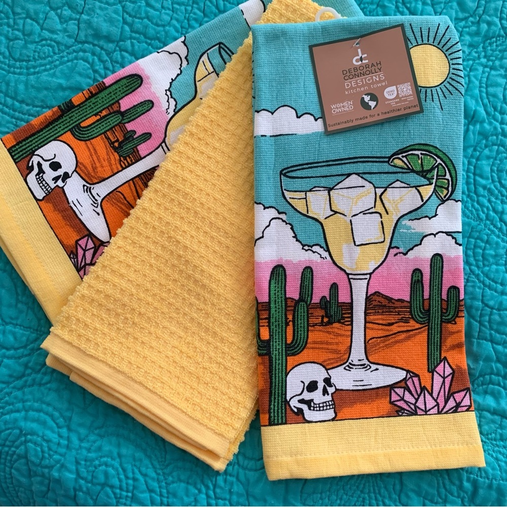 Deborah Connolly Designs Colorful Kitchen Towel Desert Skull Margarita Cactus